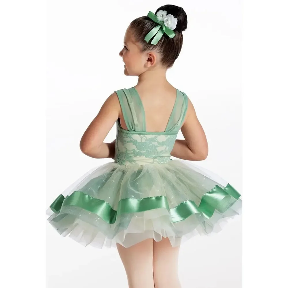 Pre-Owned Dance Costume Weissman 15175 XS Child Green Tutu Ballet Sequin